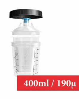 Kit 400/190 : 1 Godet rigide 400 ml 190µ + 50 poches souples + 50 couvercles + 20 bouchons