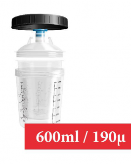 Kit 600/190 : 1 Godet rigide 600 ml 190µ + 50 poches souples + 50 couvercles + 20 bouchons